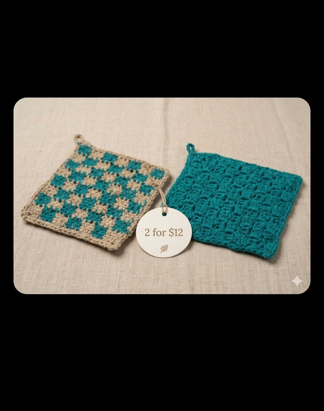 Hand-Crocheted Acrylic Potholders: Checkered and Teal Kitchen Textiles